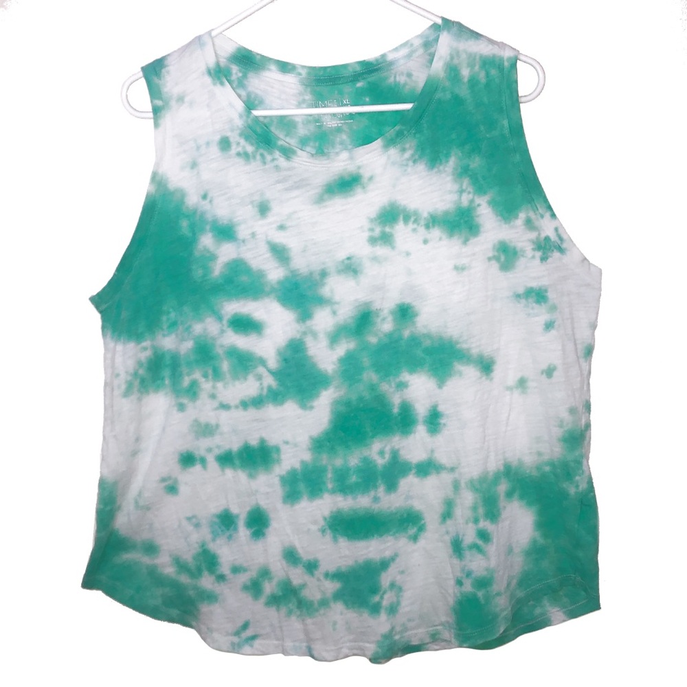 Time And Tru Women’s Sleeveless Relaxed Fit Tie-Dye Tank Top, Tea Leaf Combo XL